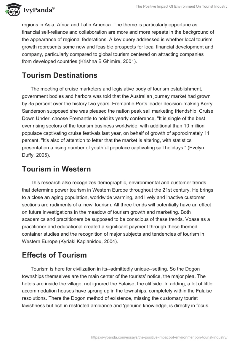 The Positive Impact of Environment on Tourist Industry. Page 4