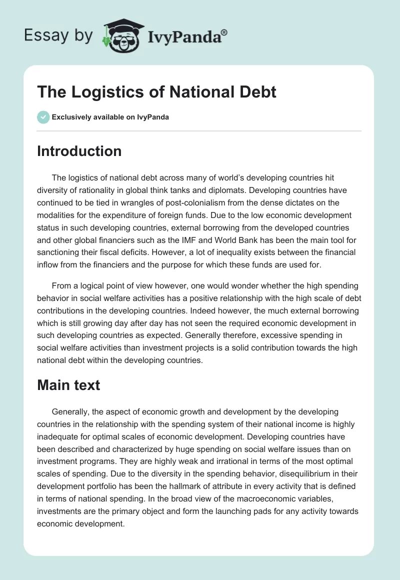 The Logistics of National Debt. Page 1