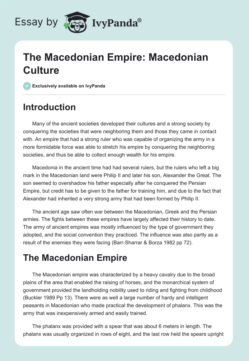 The Macedonian Empire: Macedonian Culture. Page 1