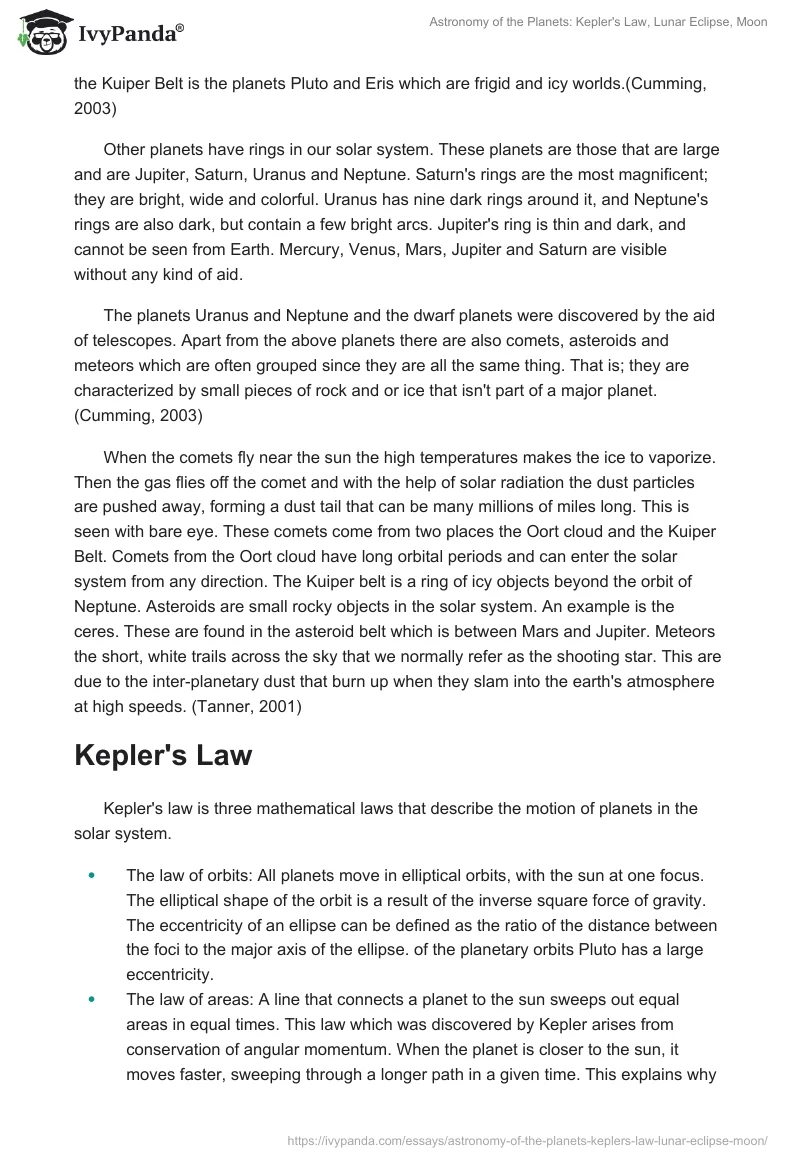 Astronomy of the Planets: Kepler's Law, Lunar Eclipse, Moon. Page 2