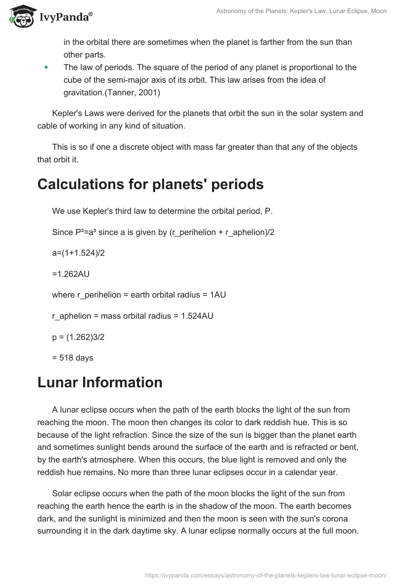 Astronomy of the Planets: Kepler's Law, Lunar Eclipse, Moon. Page 3
