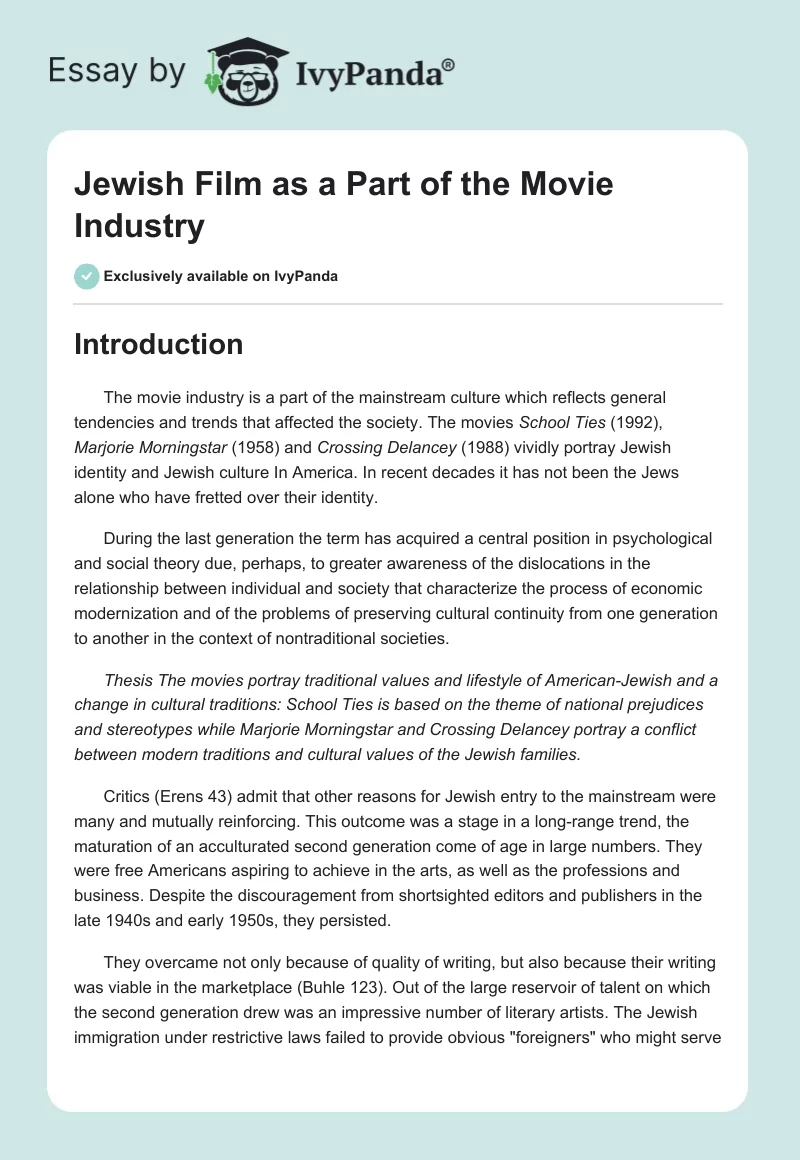 Jewish Film as a Part of the Movie Industry. Page 1