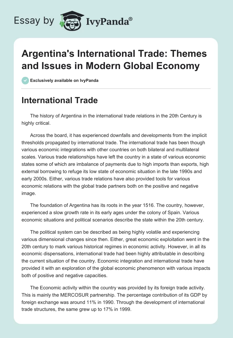 Argentina's International Trade: Themes and Issues in Modern Global Economy. Page 1