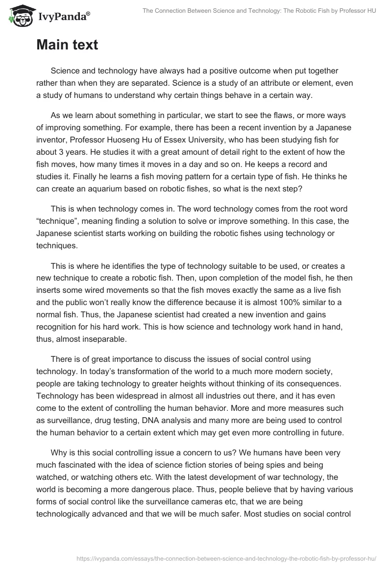 The Connection Between Science and Technology: The Robotic Fish by Professor HU. Page 2