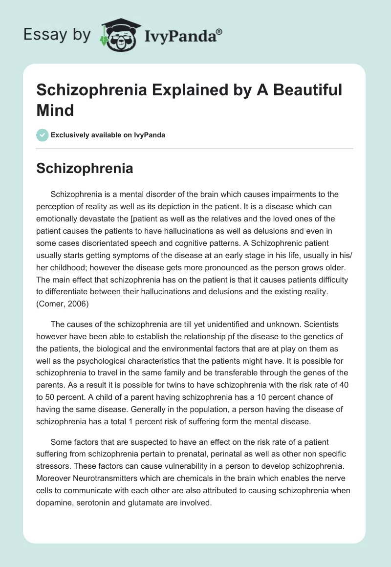 Schizophrenia Explained by "A Beautiful Mind". Page 1