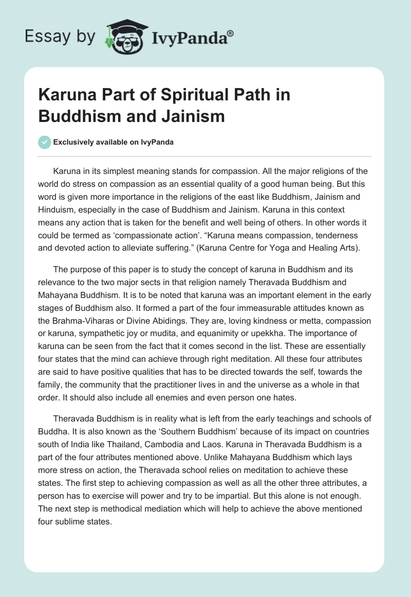 Karuna Part of Spiritual Path in Buddhism and Jainism. Page 1
