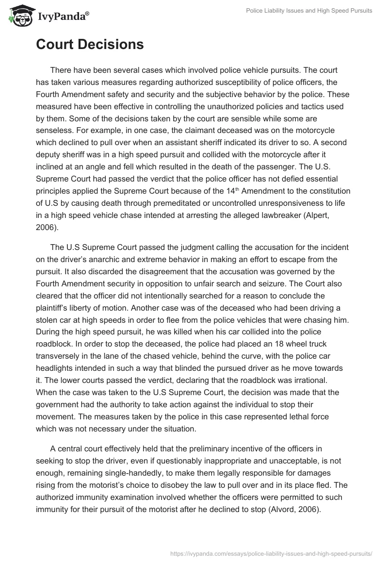 Police Liability Issues and High Speed Pursuits. Page 2