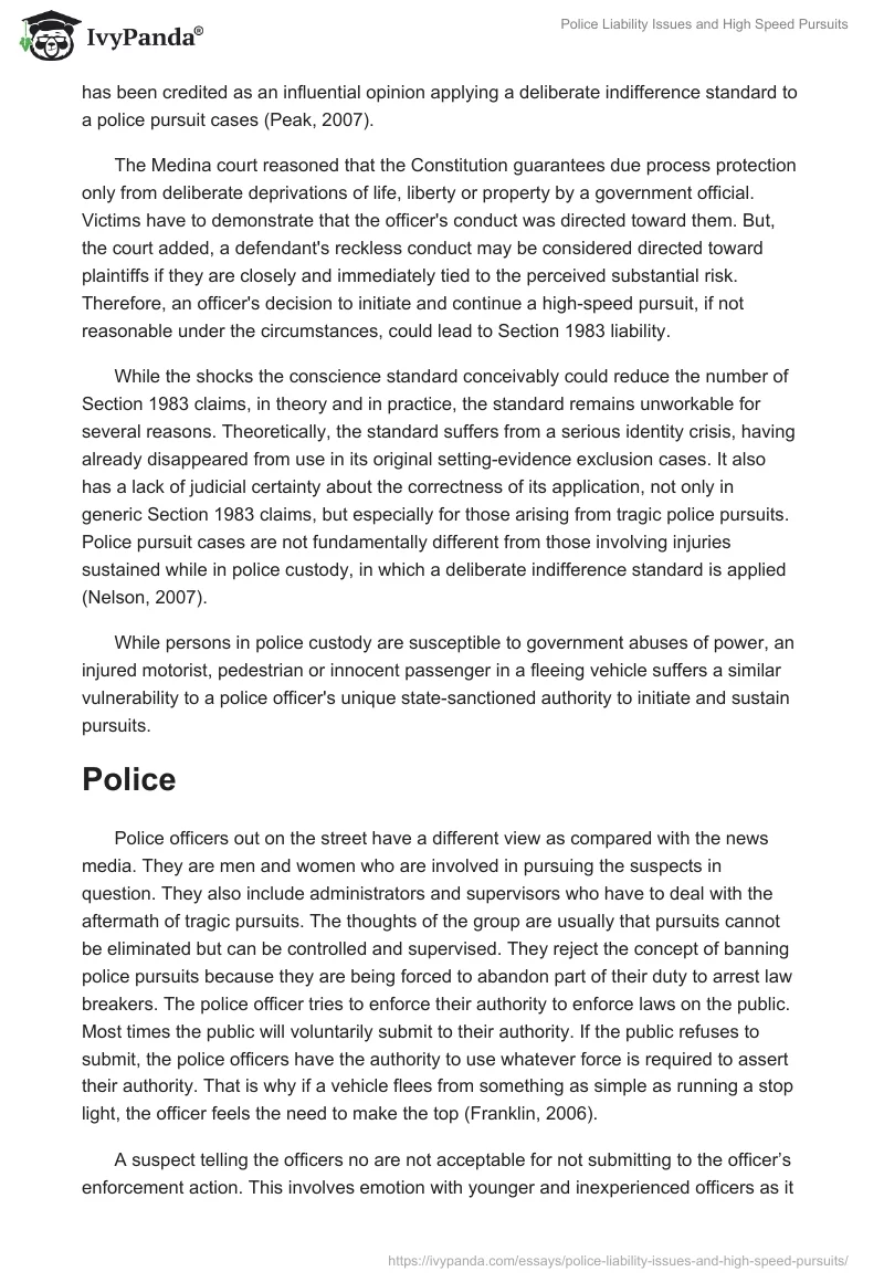 Police Liability Issues and High Speed Pursuits. Page 5