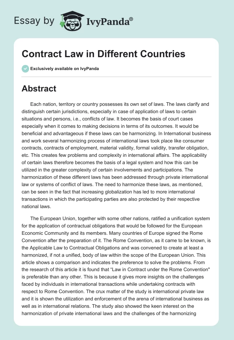 Contract Law in Different Countries. Page 1