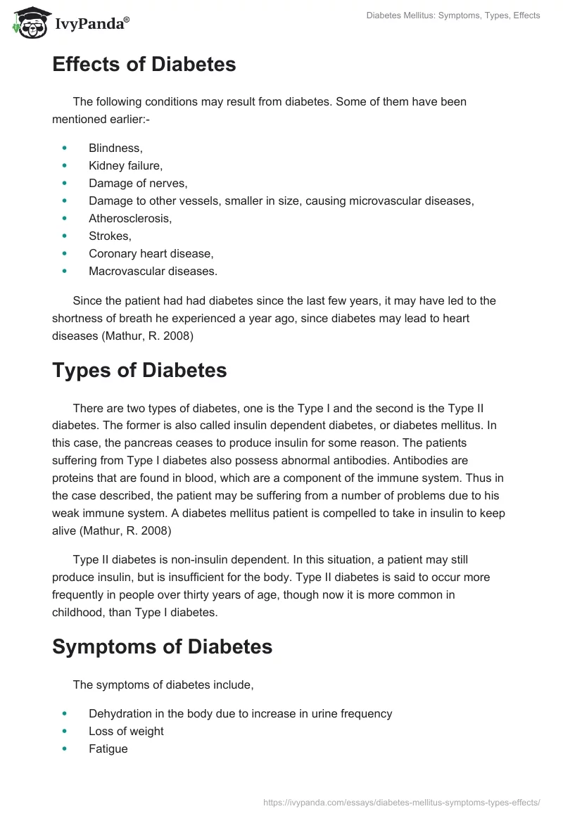 Diabetes Mellitus: Symptoms, Types, Effects. Page 4