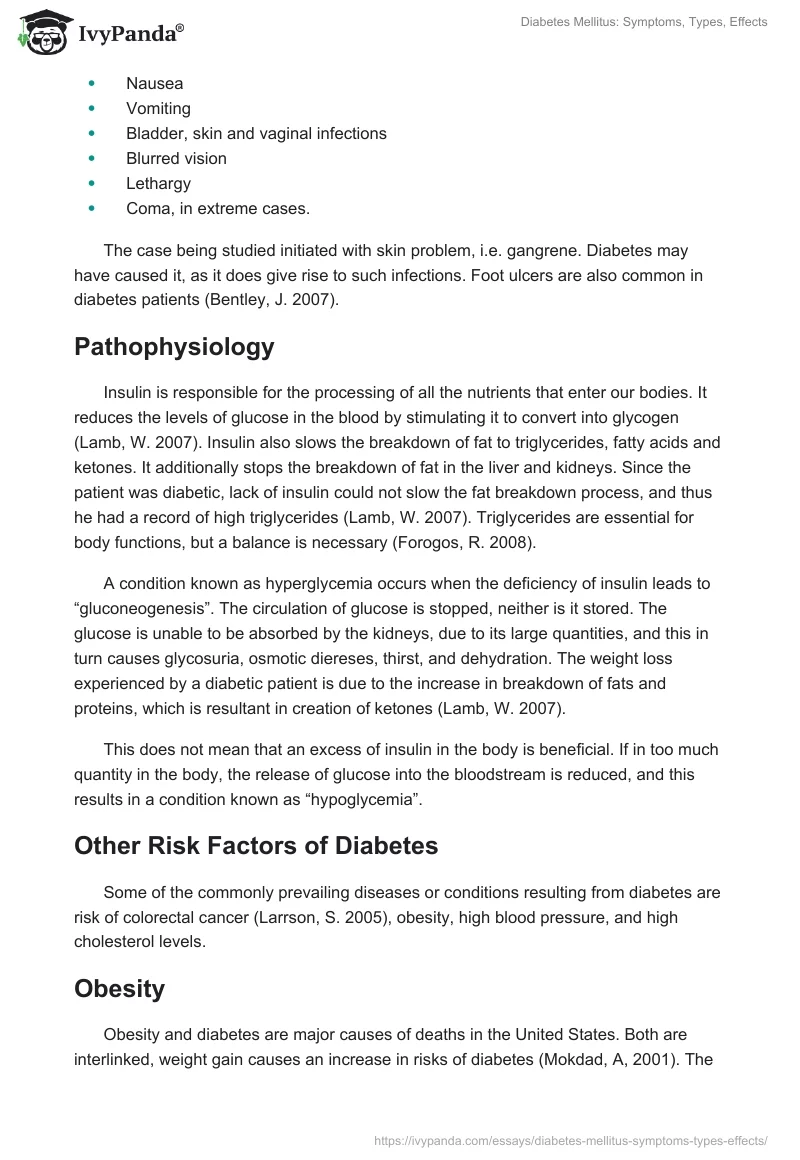 Diabetes Mellitus: Symptoms, Types, Effects. Page 5
