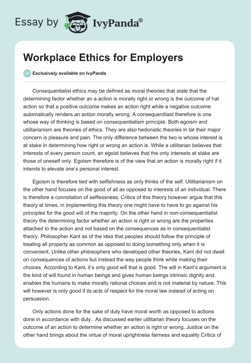 Workplace Ethics for Employers. Page 1