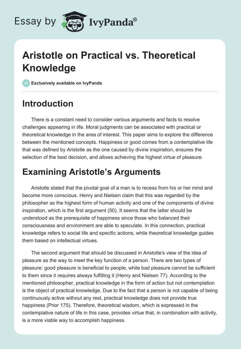 Aristotle on Practical vs. Theoretical Knowledge. Page 1