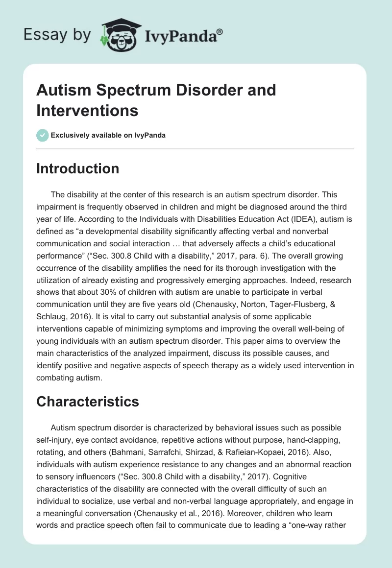 Autism Spectrum Disorder and Interventions. Page 1
