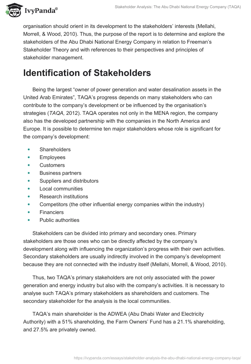 Stakeholder Analysis: The Abu Dhabi National Energy Company (TAQA). Page 2