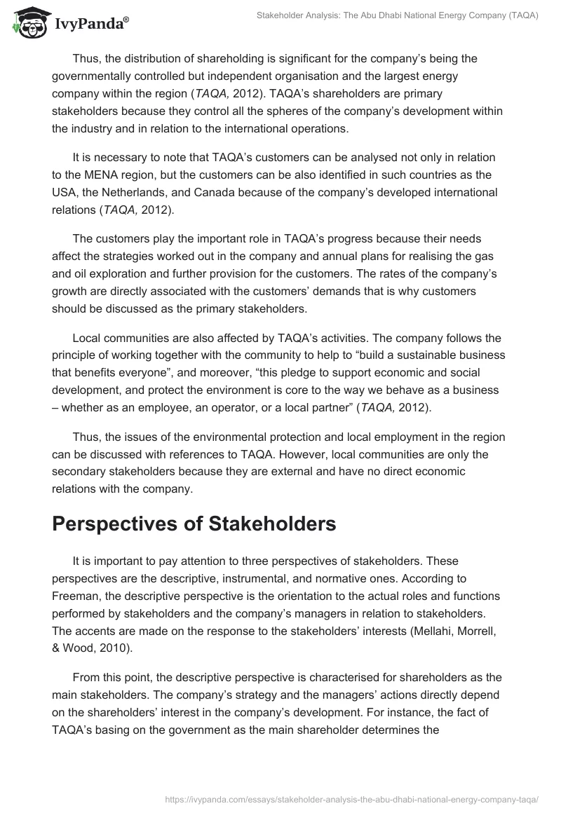 Stakeholder Analysis: The Abu Dhabi National Energy Company (TAQA). Page 3