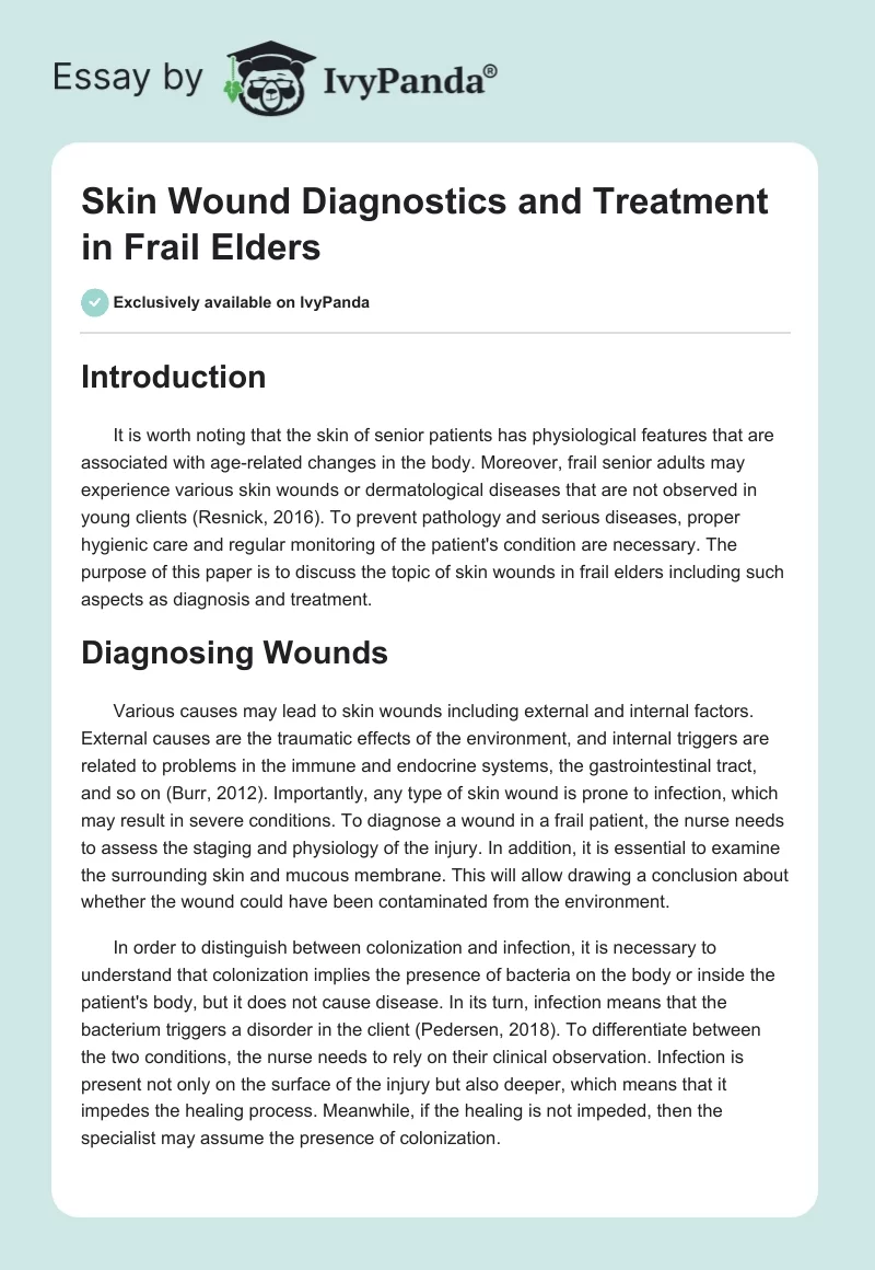 Skin Wound Diagnostics and Treatment in Frail Elders. Page 1