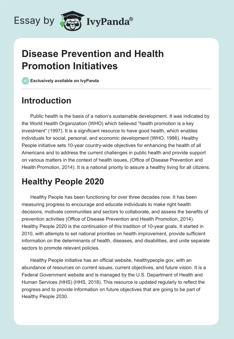 Disease Prevention and Health Promotion Initiatives. Page 1