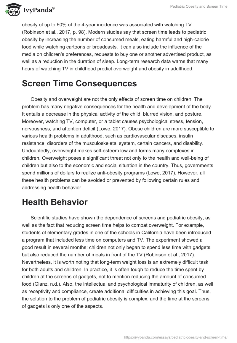 Pediatric Obesity and Screen Time. Page 2