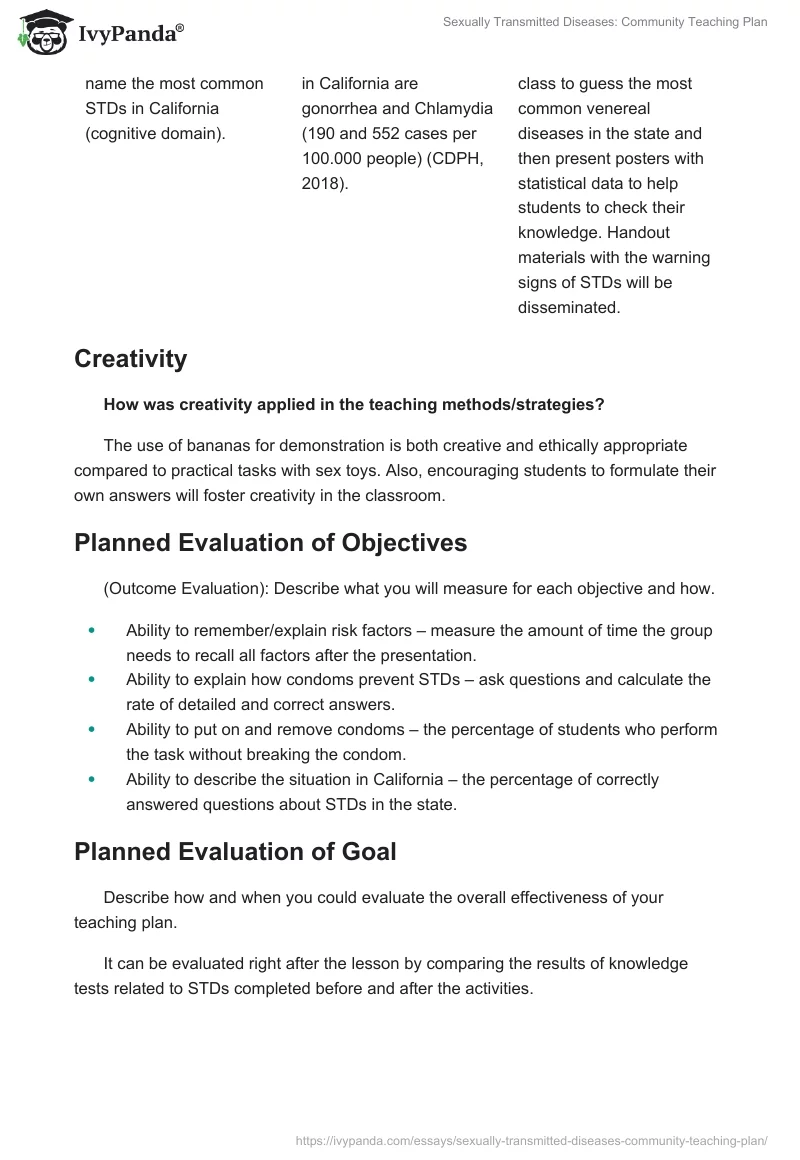 Sexually Transmitted Diseases: Community Teaching Plan. Page 5
