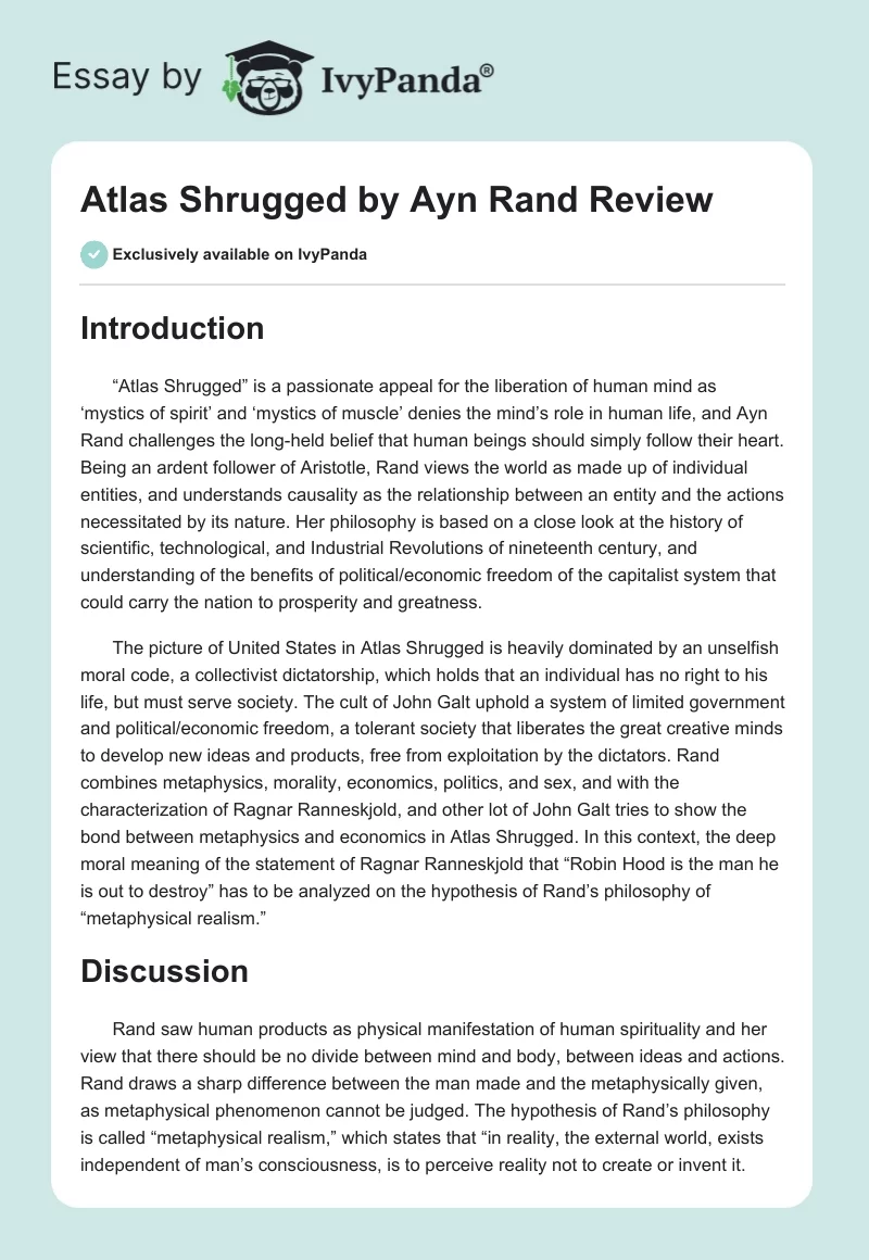 Atlas Shrugged by Ayn Rand Review. Page 1