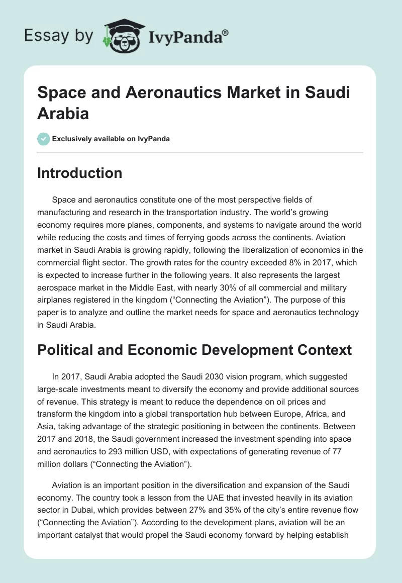 Space and Aeronautics Market in Saudi Arabia. Page 1
