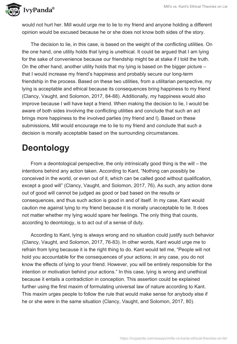 Mill's vs. Kant's Ethical Theories on Lie. Page 2