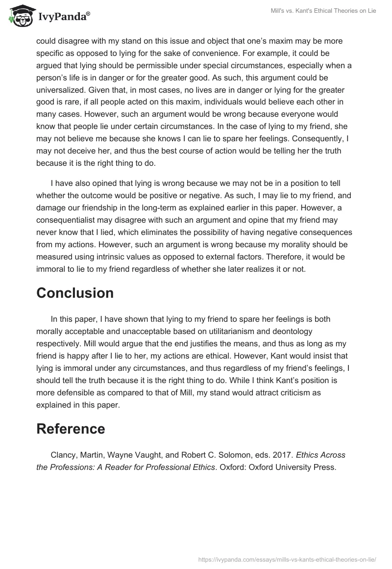 Mill's vs. Kant's Ethical Theories on Lie. Page 4