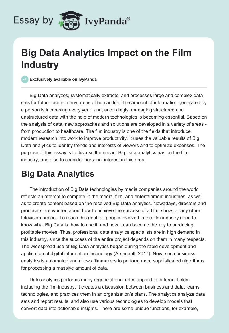 Big Data Analytics Impact on the Film Industry. Page 1