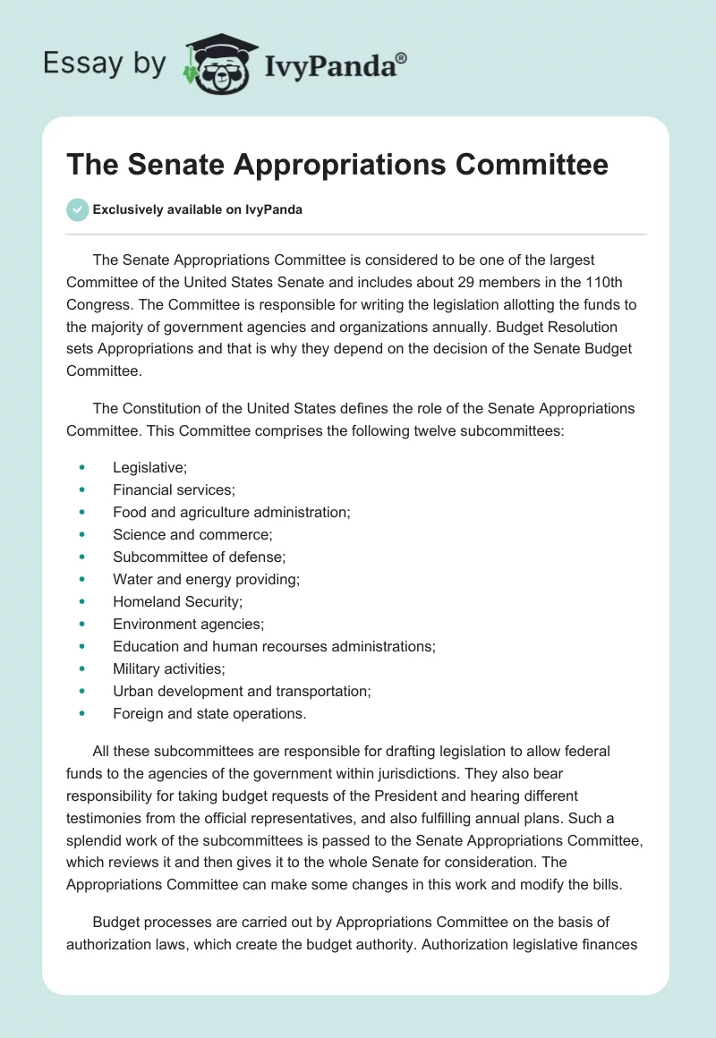 The Senate Appropriations Committee. Page 1