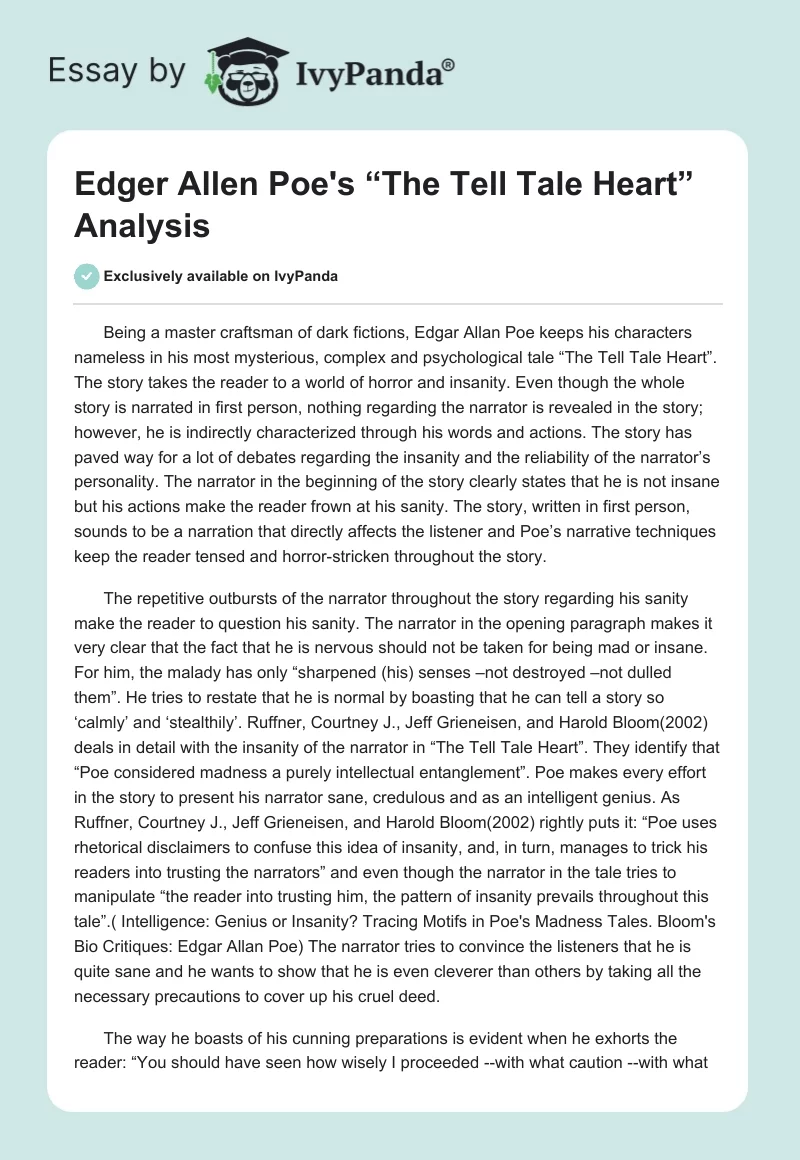 Edger Allen Poe's “The Tell-Tale Heart” Analysis. Page 1