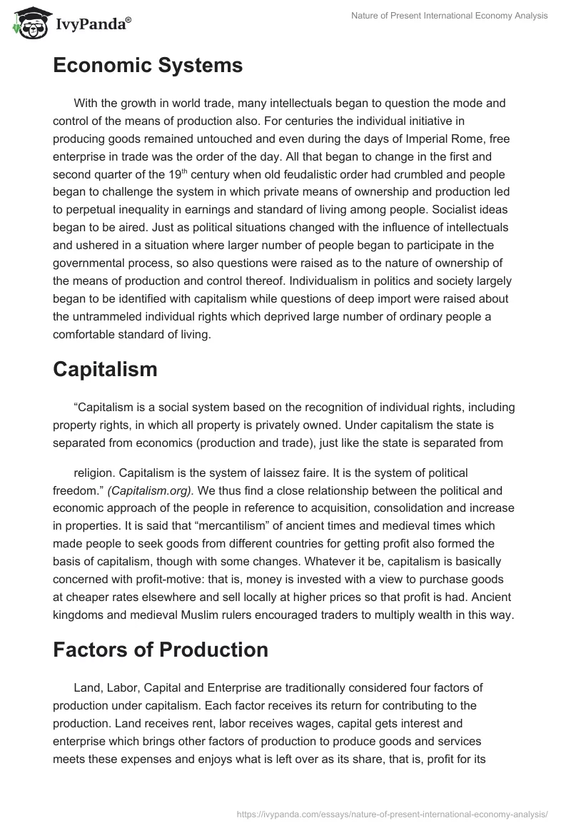 Nature of Present International Economy Analysis. Page 2