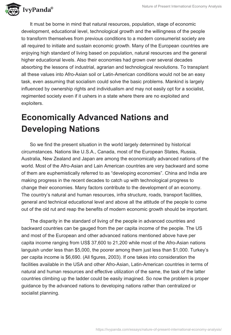 Nature of Present International Economy Analysis. Page 5