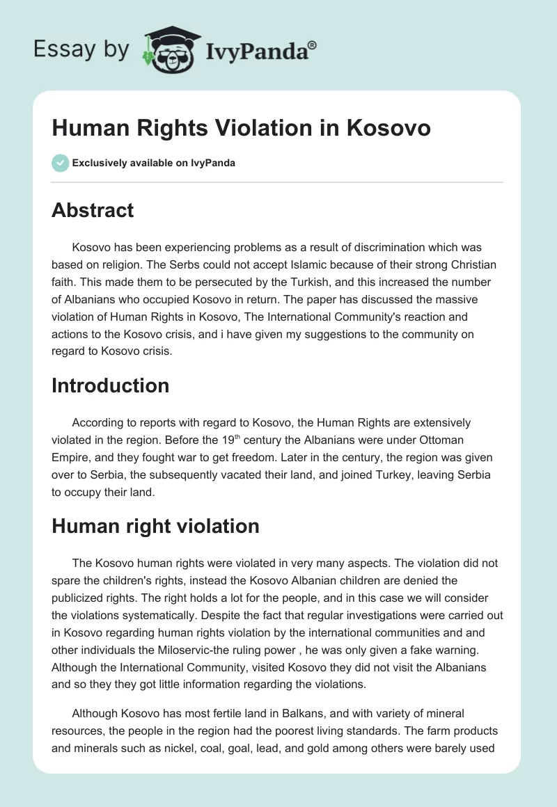 Human Rights Violation in Kosovo. Page 1