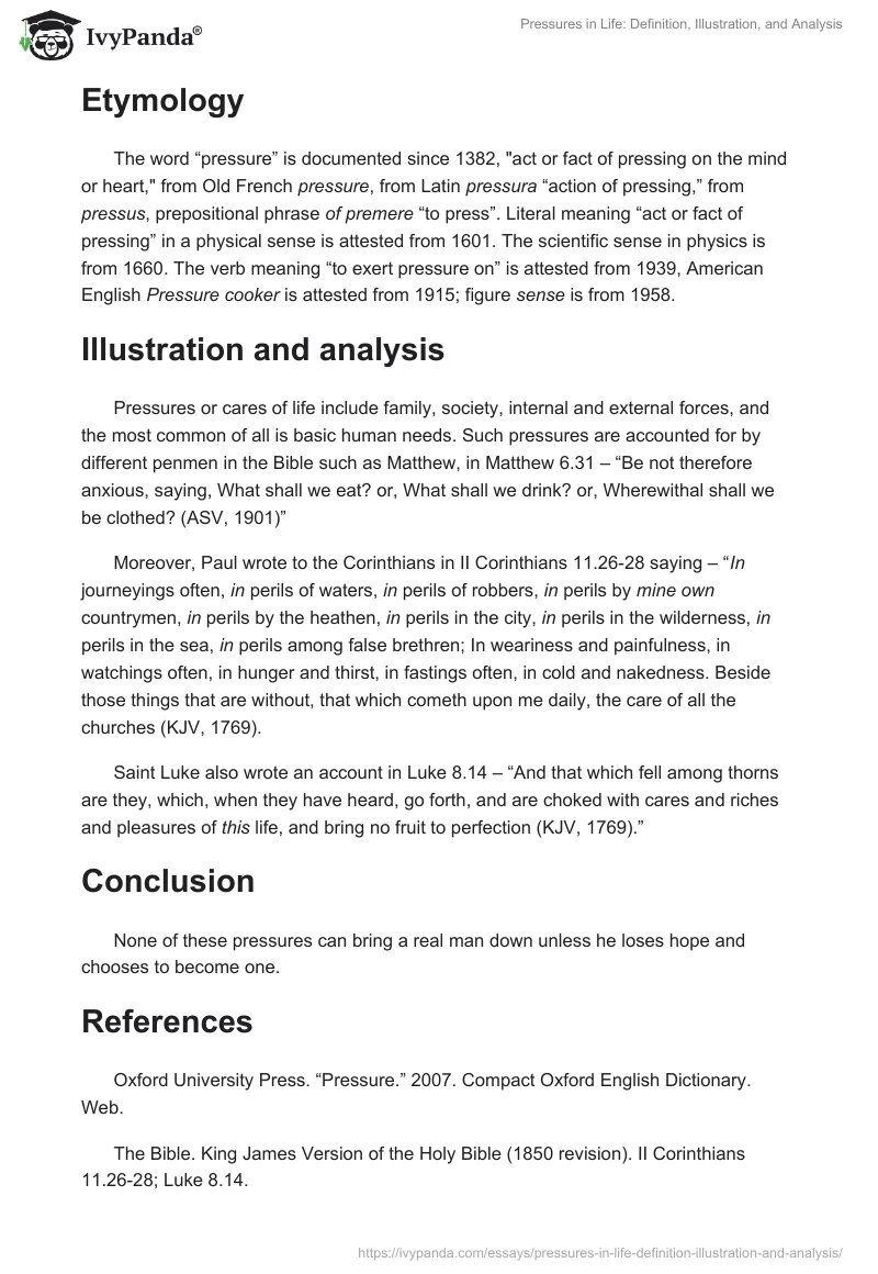 Pressures in Life: Definition, Illustration, and Analysis. Page 2