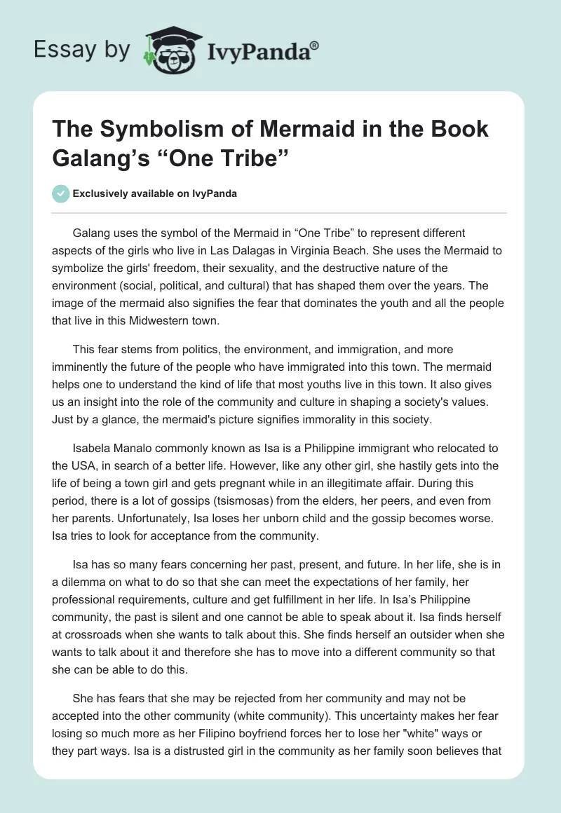 The Symbolism of Mermaid in the Book Galang’s “One Tribe”. Page 1