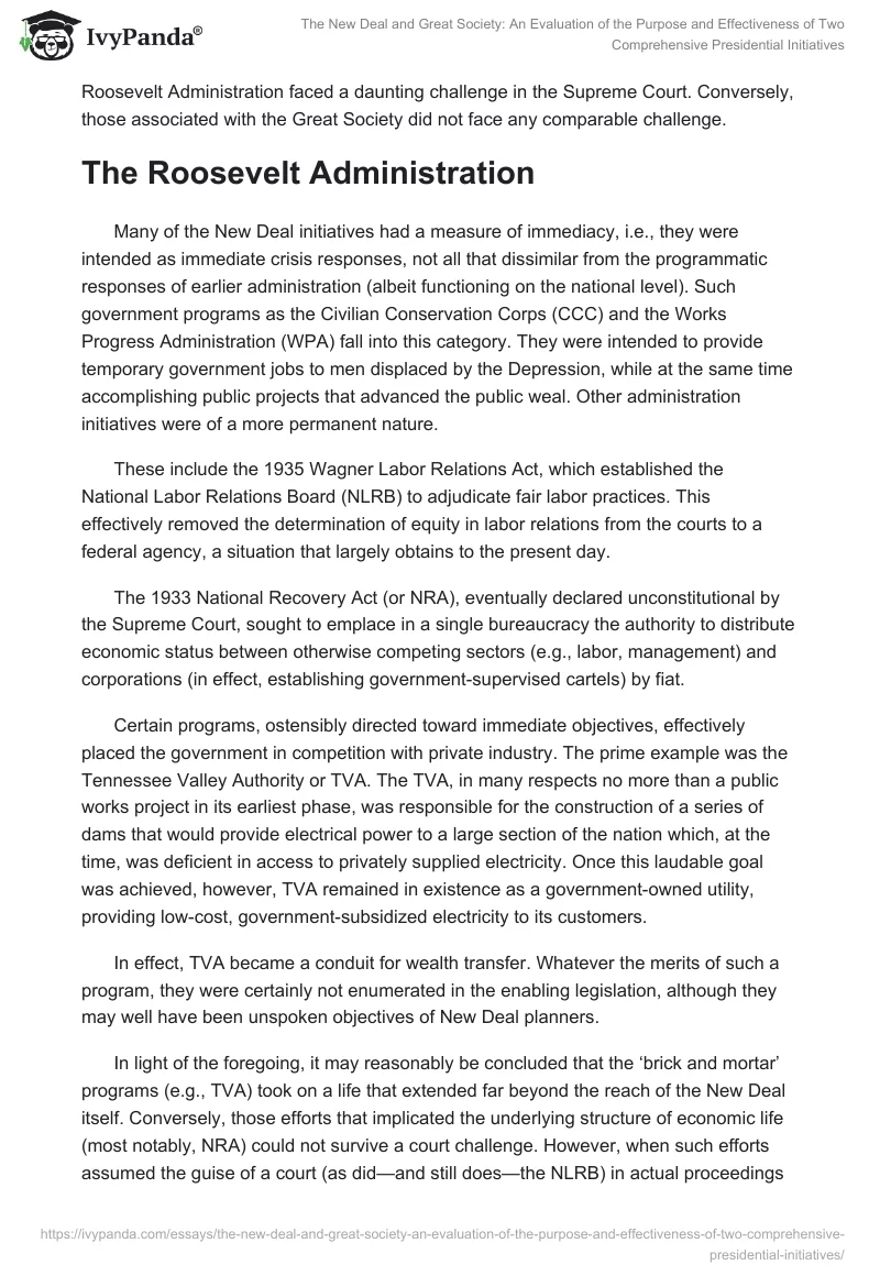 The New Deal and Great Society: An Evaluation of the Purpose and Effectiveness of Two Comprehensive Presidential Initiatives. Page 2