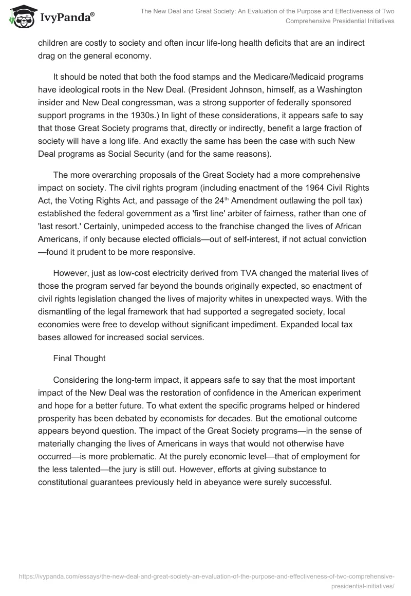 The New Deal and Great Society: An Evaluation of the Purpose and Effectiveness of Two Comprehensive Presidential Initiatives. Page 5