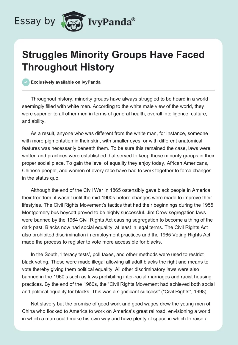 Struggles Minority Groups Have Faced Throughout History. Page 1