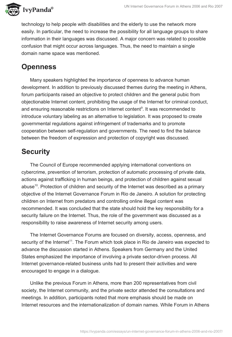 UN Internet Governance Forum in Athens 2006 and Rio 2007. Page 4