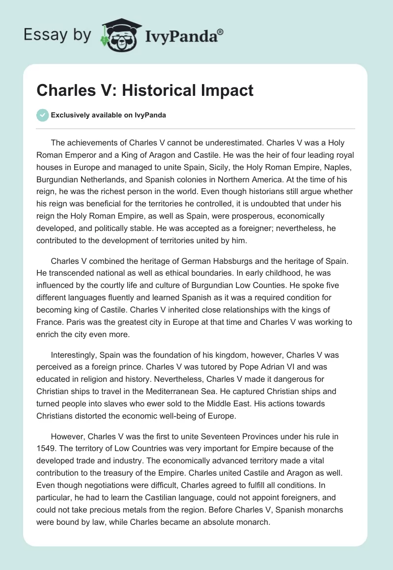 Charles V: Historical Impact. Page 1