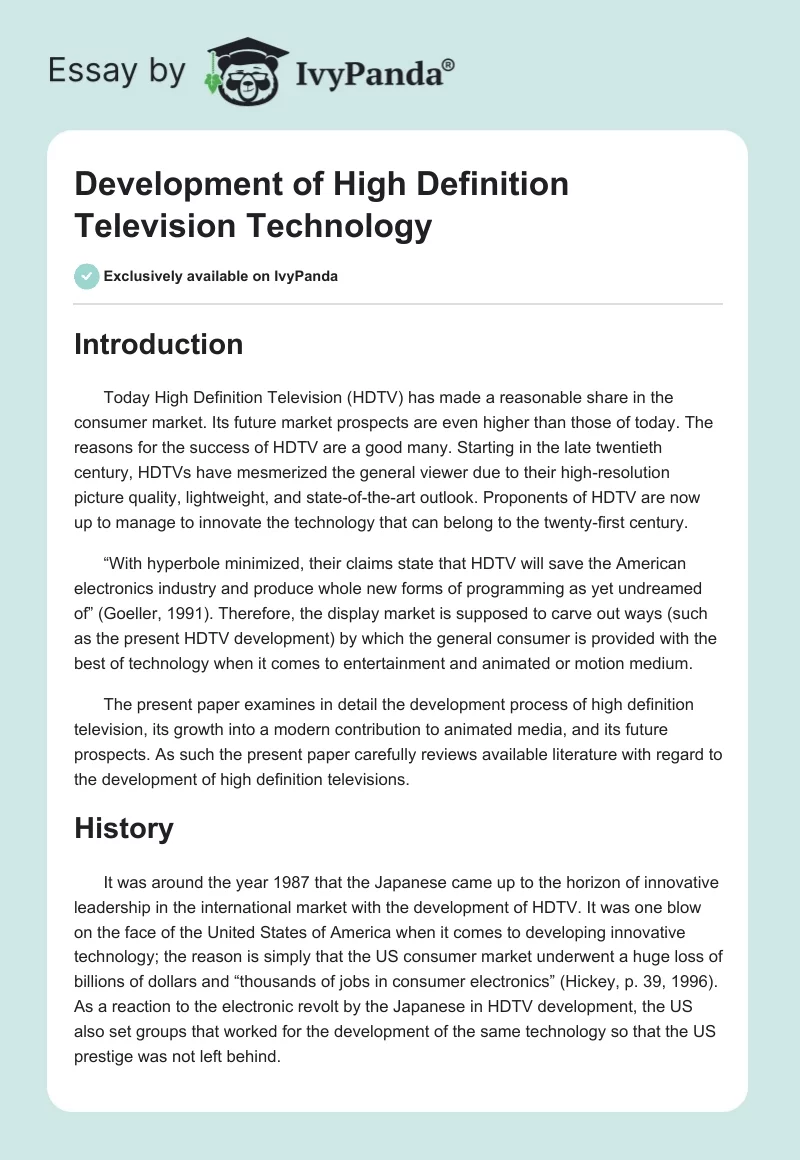 Development of High Definition Television Technology. Page 1