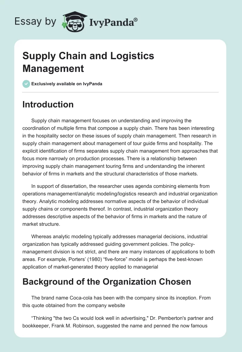Supply Chain and Logistics Management. Page 1