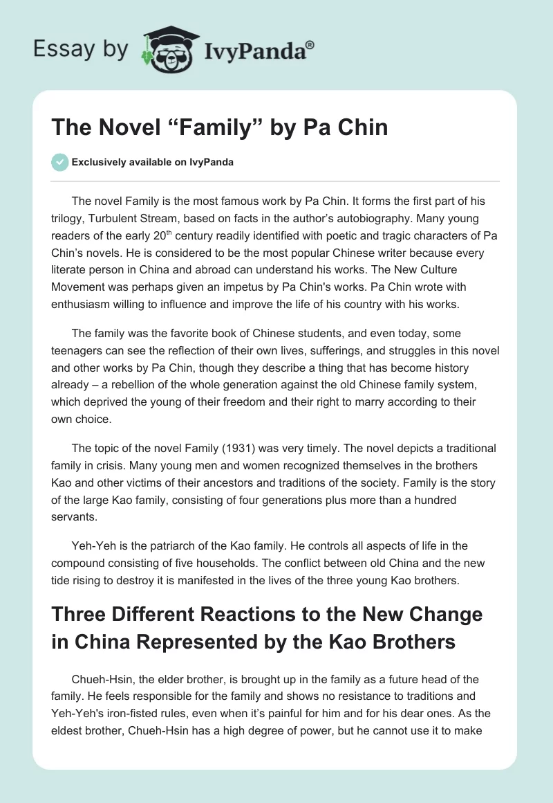 The Novel “Family” by Pa Chin. Page 1