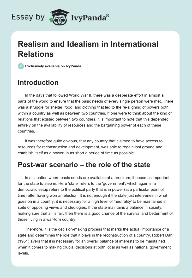 Realism and Idealism in International Relations. Page 1