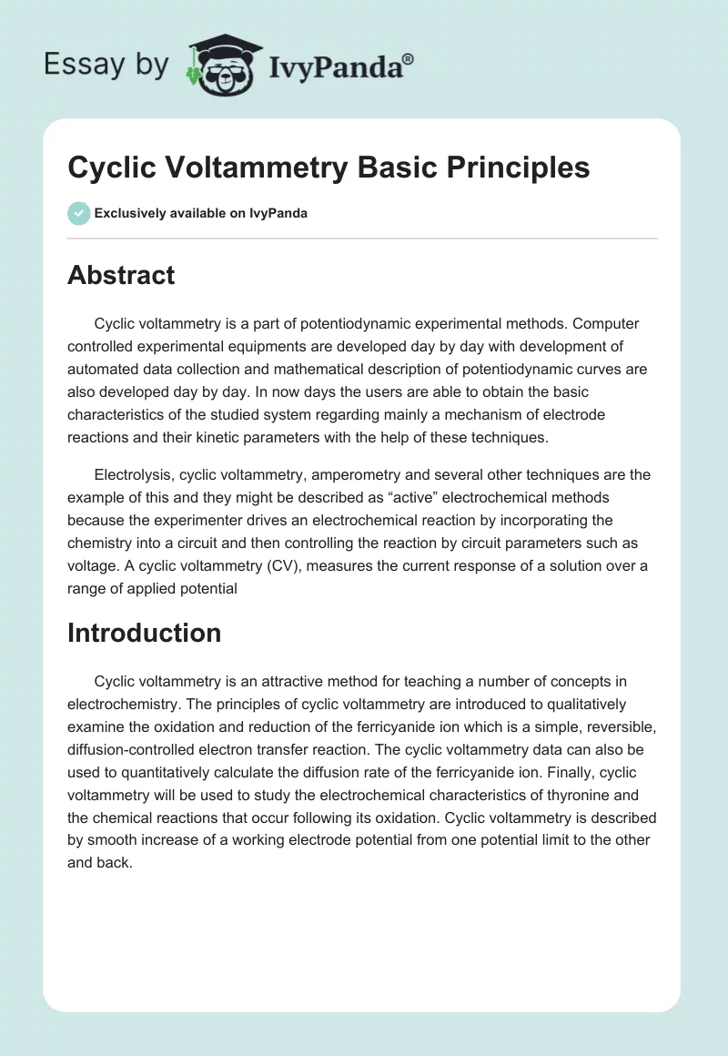 Cyclic Voltammetry Basic Principles. Page 1