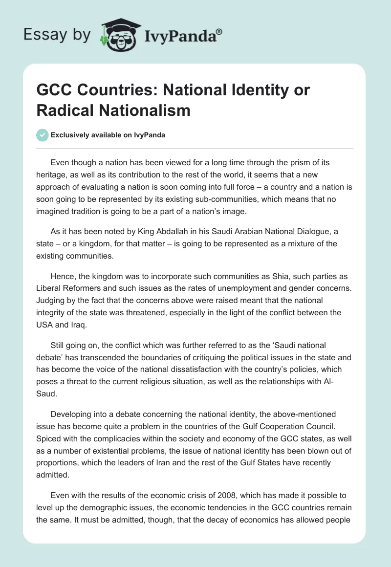 GCC Countries: National Identity or Radical Nationalism. Page 1