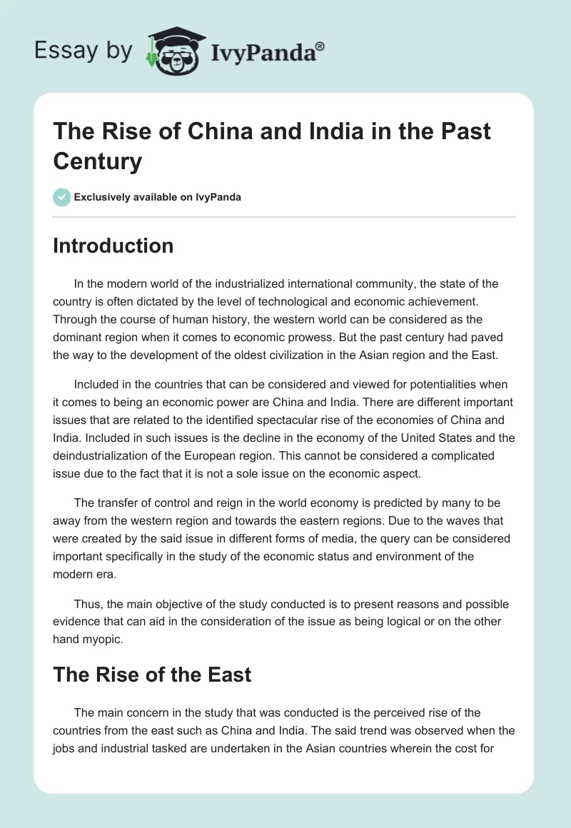 The Rise of China and India in the Past Century. Page 1