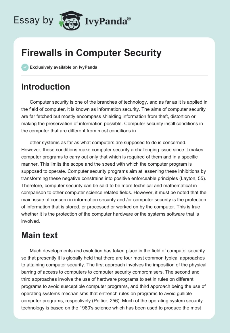 Firewalls in Computer Security. Page 1