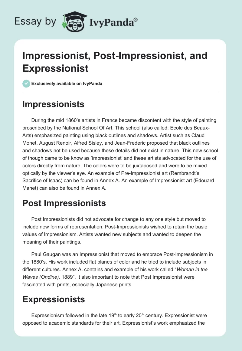 Impressionist, Post-Impressionist, and Expressionist. Page 1